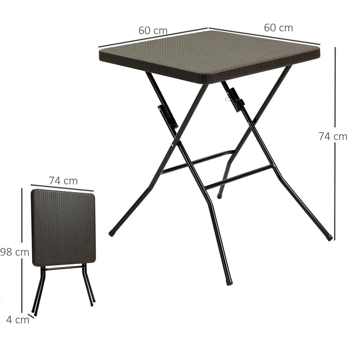 Klapptisch Rattanlook - dunkelbraun - 60 x 60 cm - 1