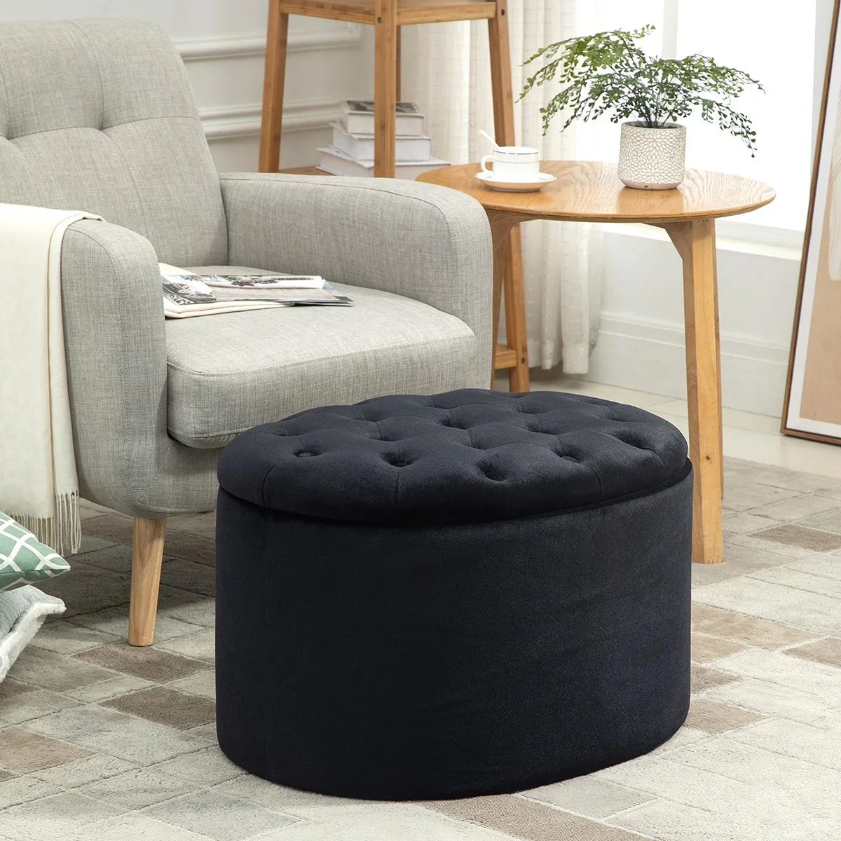 Sitzbank Polsterbank mit Stauraum Truhenbank Ovale Form Flur Schlafzimmer Wohnzimmer samtartiges Polyester Gummiholz Sch - 1