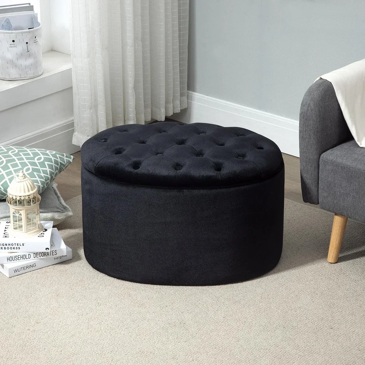 Sitzbank Polsterbank mit Stauraum Truhenbank Ovale Form Flur Schlafzimmer Wohnzimmer samtartiges Polyester Gummiholz Sch - 2