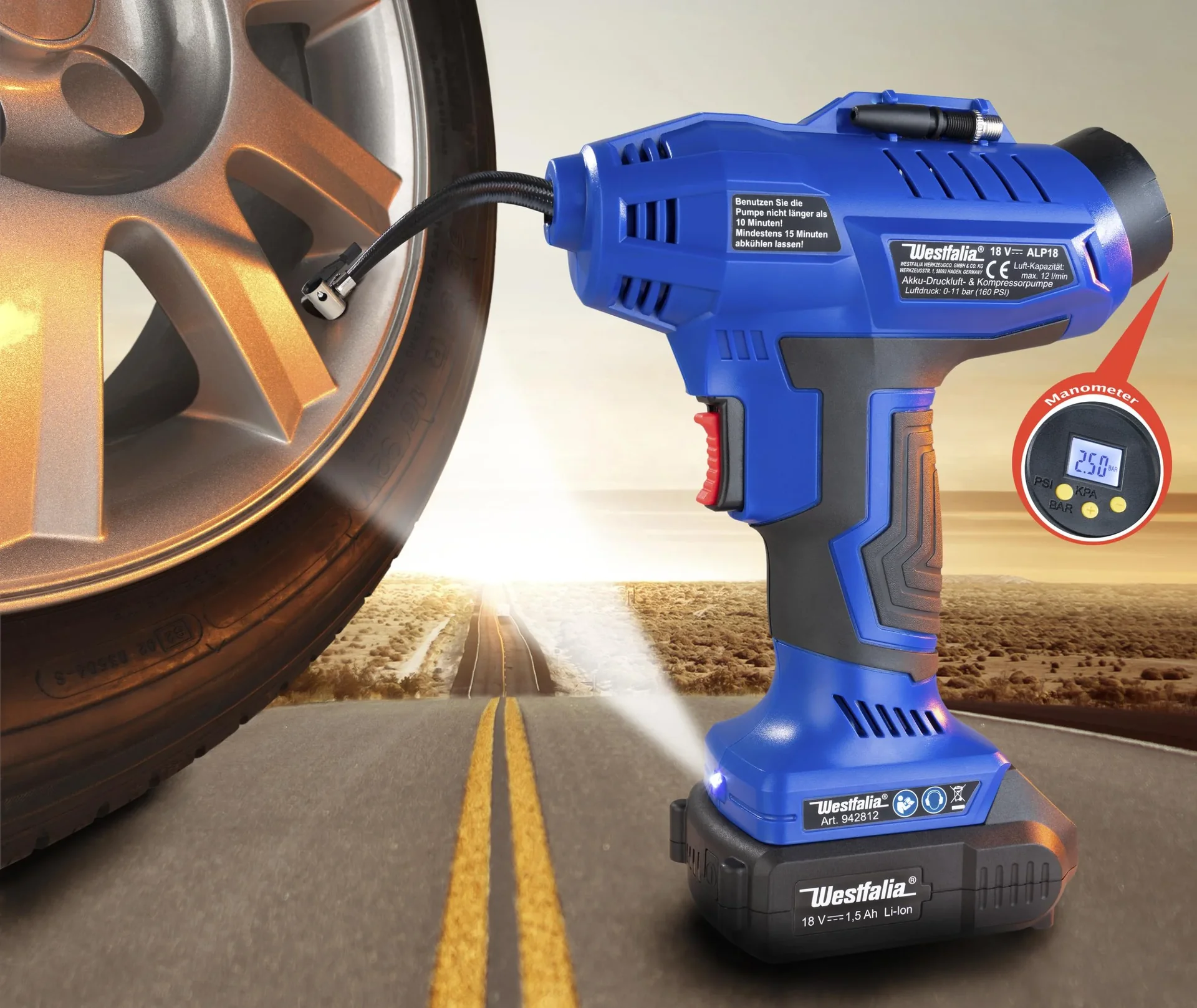 Akku-Druckluftpumpe 18 Volt, Starter-Set - 5