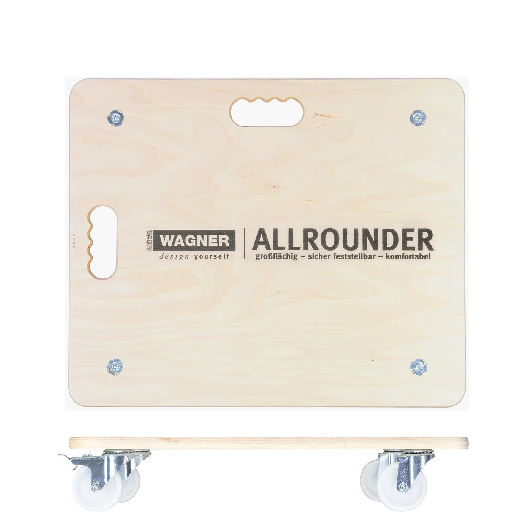 Transporthilfe MM 1116, 59 x 49 x 11 cm, harte Rollen Ø 75 mm, Rollenlager, 2 Bremsen, Multiplex FSC®, Tragkraft 250 kg - 3