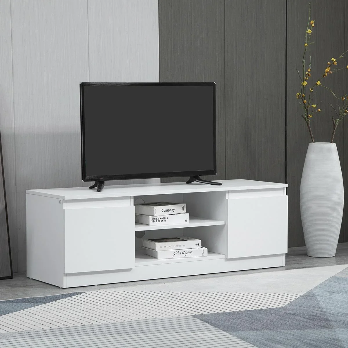 Moderner TV-Schrank mit 2 Fachböden & 2 Schränken, weiß, 120 x 39,5 x 40 cm - 0