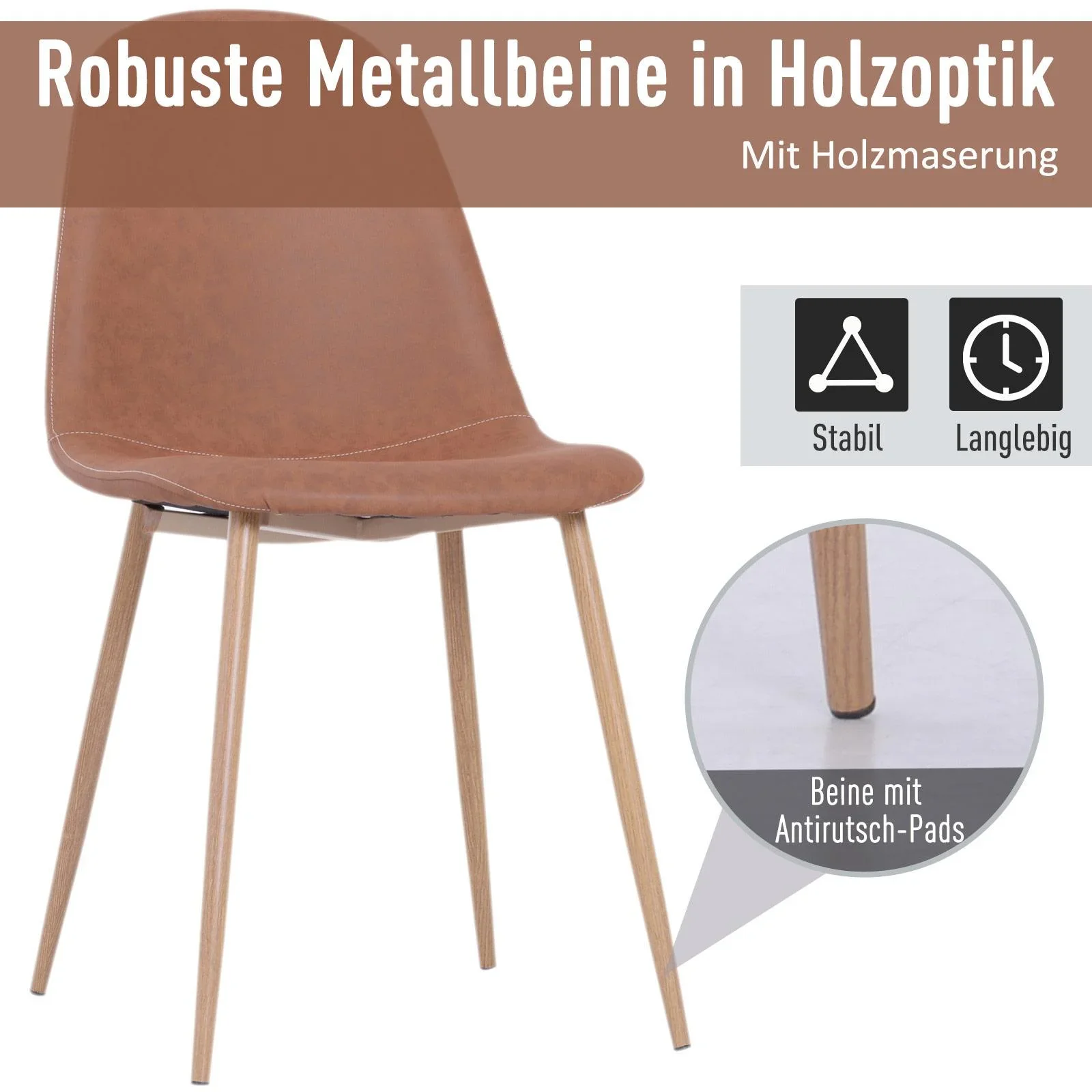 2er-Set Esszimmerstuhl Küchenstuhl mit Rückenlehne Polstersessel Metallbeine Braun - 1