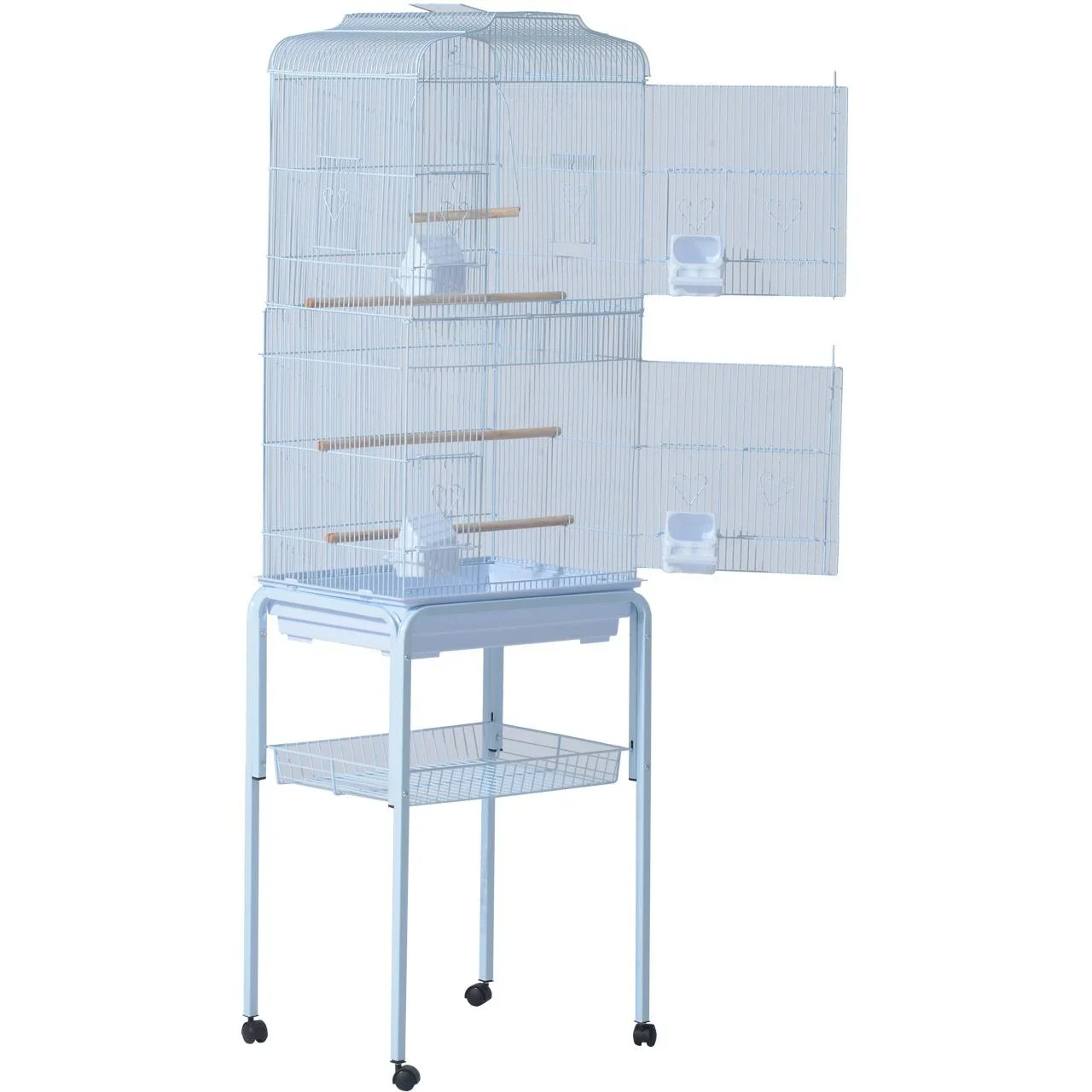 Vogelhaus Vogelkäfig Vogelvoliere für Papagei Wellensittich Vogelbauer mit rollbarem Ständer Weiß 47,5 x 37 x 153 cm - 0