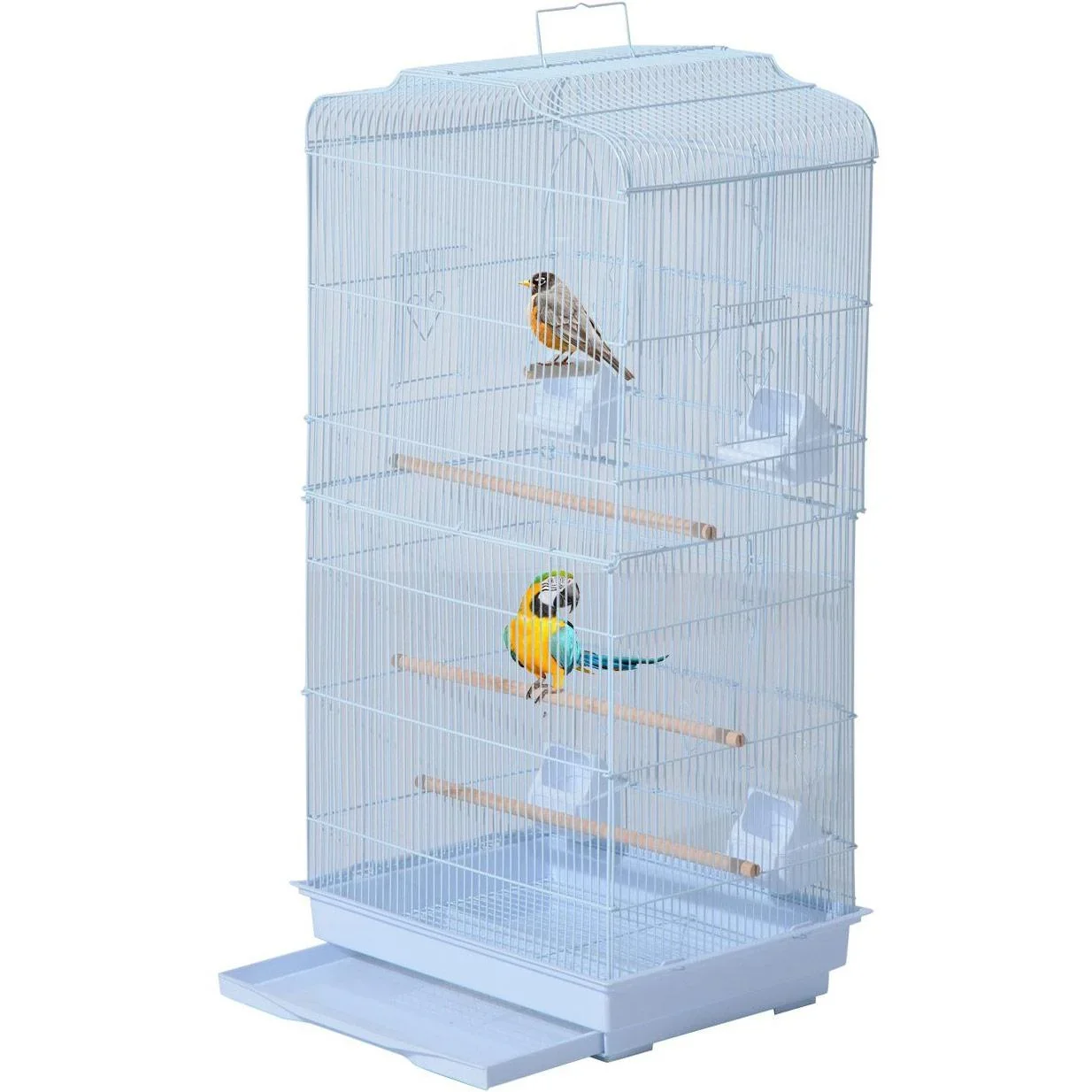 Vogelhaus Vogelkäfig Vogelvoliere für Papagei Wellensittich Vogelbauer mit rollbarem Ständer Weiß 47,5 x 37 x 153 cm - 2