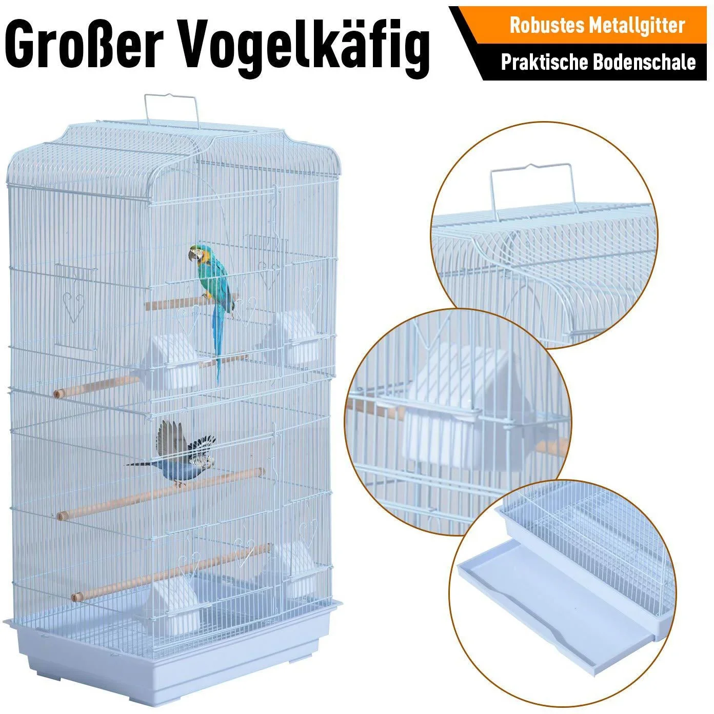 Vogelhaus Vogelkäfig Vogelvoliere für Papagei Wellensittich Vogelbauer mit rollbarem Ständer Weiß 47,5 x 37 x 153 cm - 5