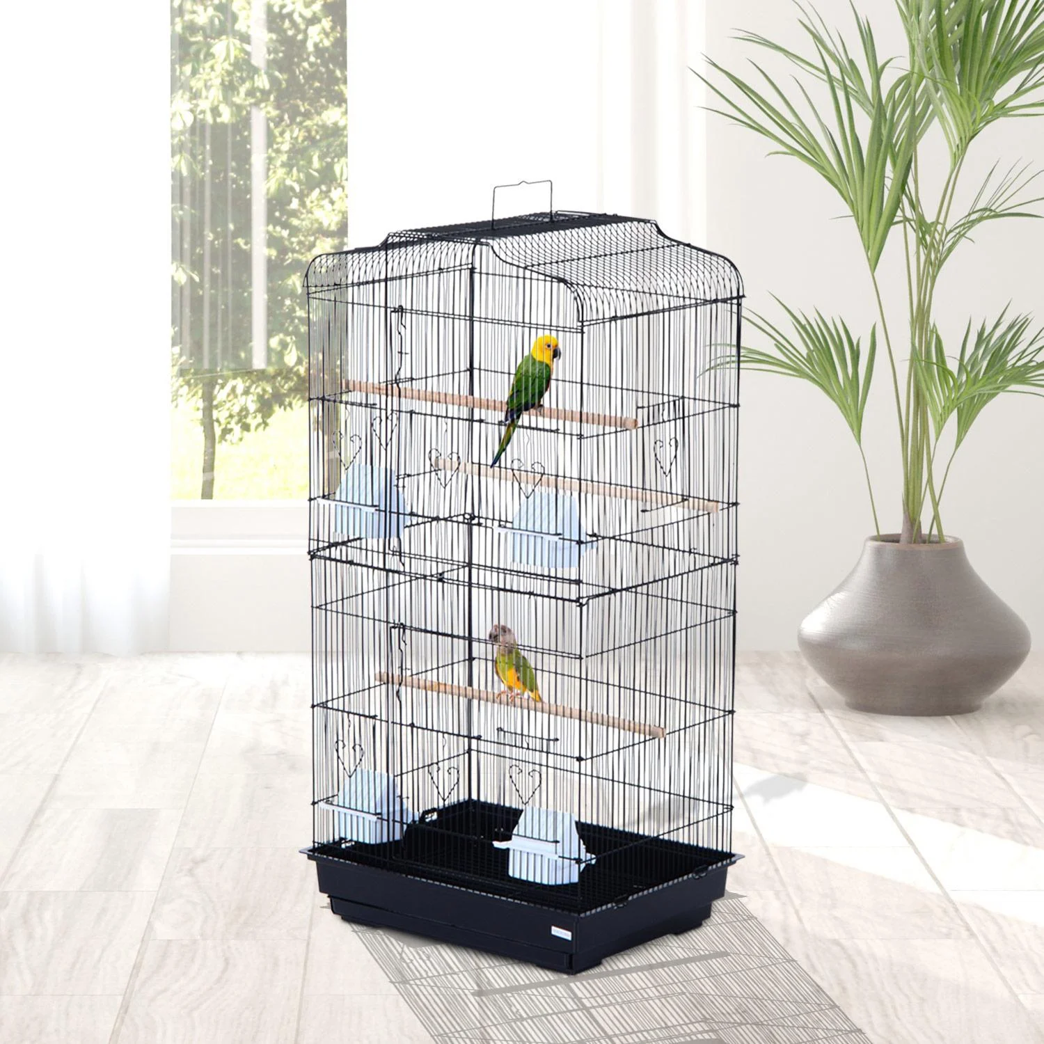 Vogelhaus Vogelkäfig Vogelvoliere für Papagei Wellensittich Vogelbauer mit ausnehmbarer Bodenschale Schwarz 47,5 x 36 x - 0