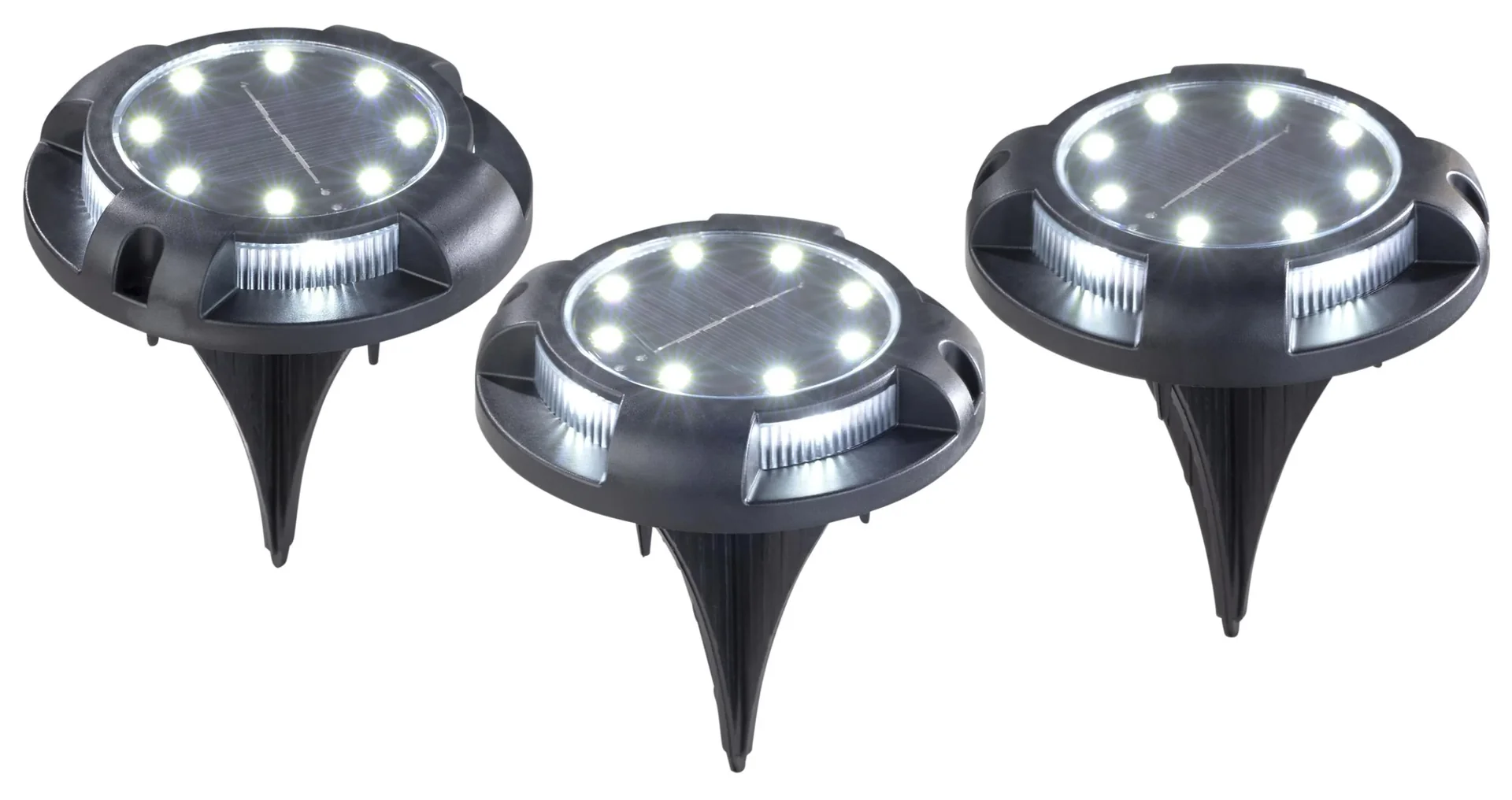 Solar Bodenleuchten mit 12 LEDs, 8 Lumen, 3er Set - 0