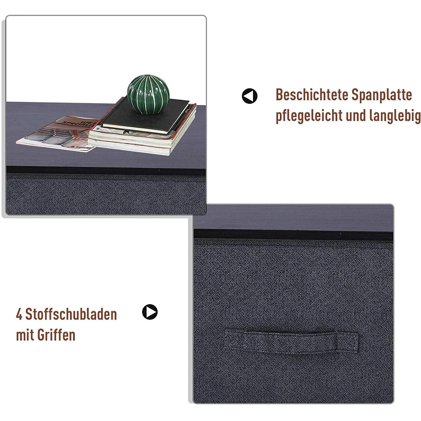 Schubladenschrank Aufbewahrungsschrank mit 4 faltbaren Stoffschubladen Metallgestell + Holz + Leinen Grau 45 x 30 x 92 c - 2