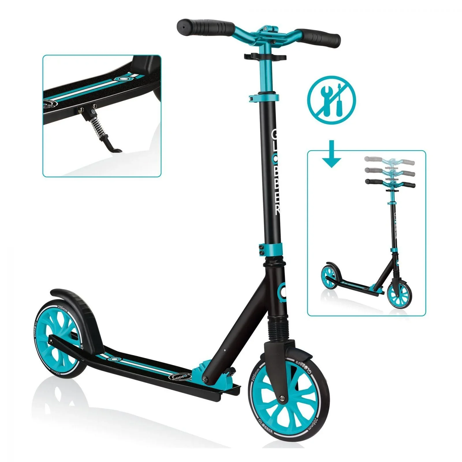 NL 205 Tretroller, 205 mm, ABEC 7, höhenverstellbar, Frontfederung, Klappmechanismus, türkis - 2