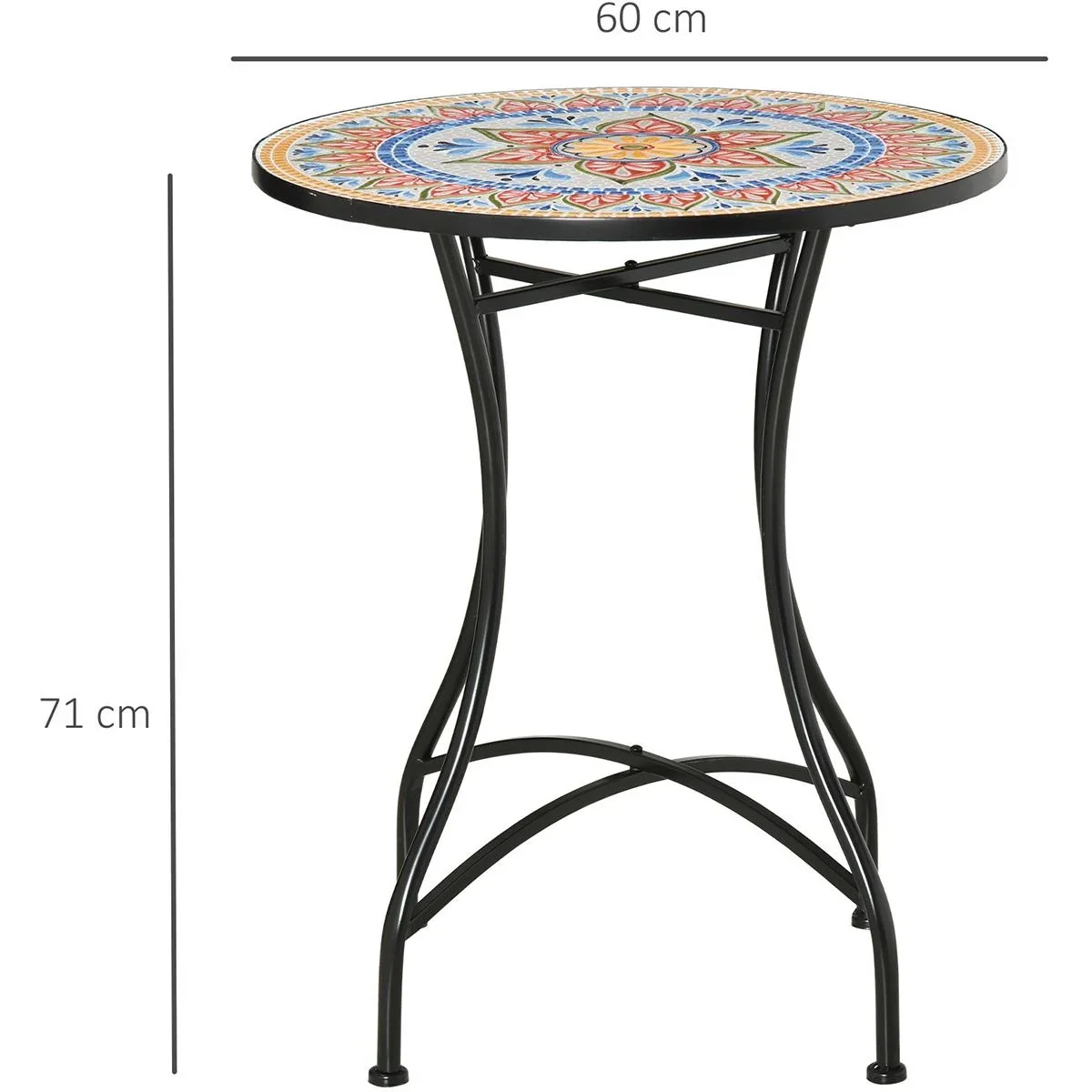Garten Mosaik Runder Bistrotisch Keramik Metall Rot+Blau+Weiß Ø60 cm - 1