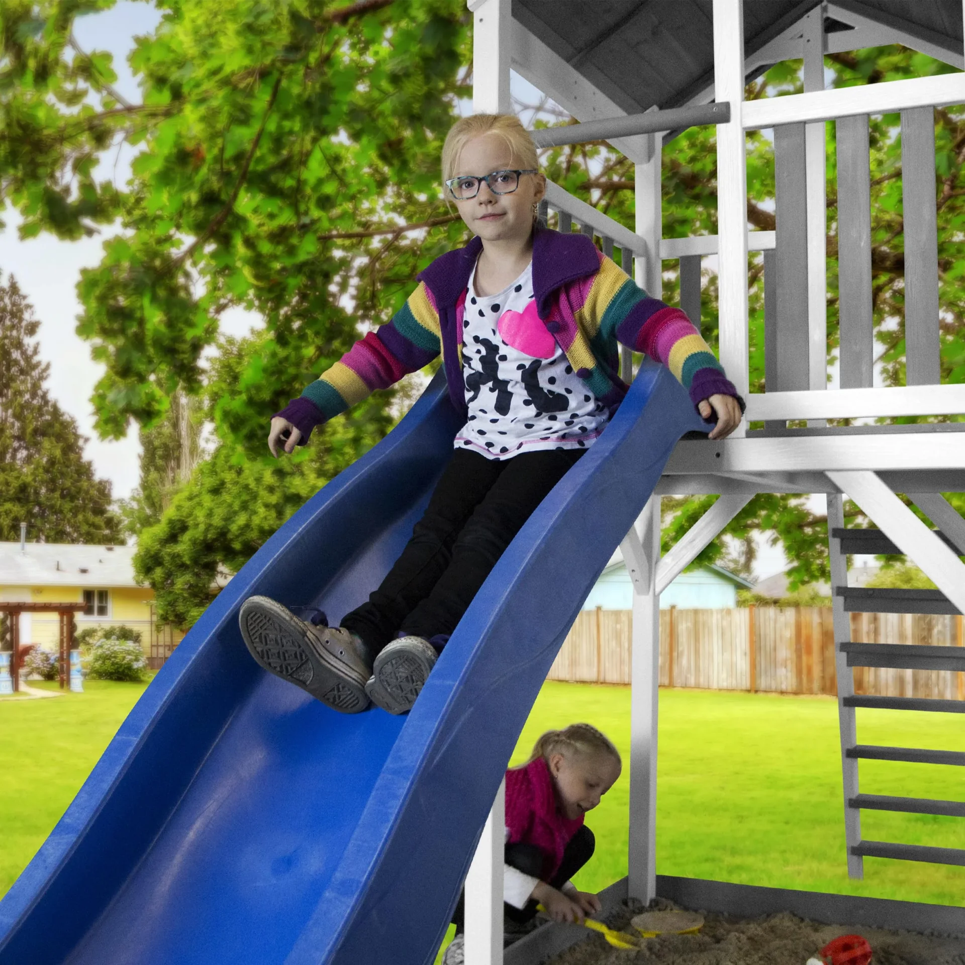 Beach Tower Spielturm mit Summer Nestschaukel - Blaue Rutsche - 1