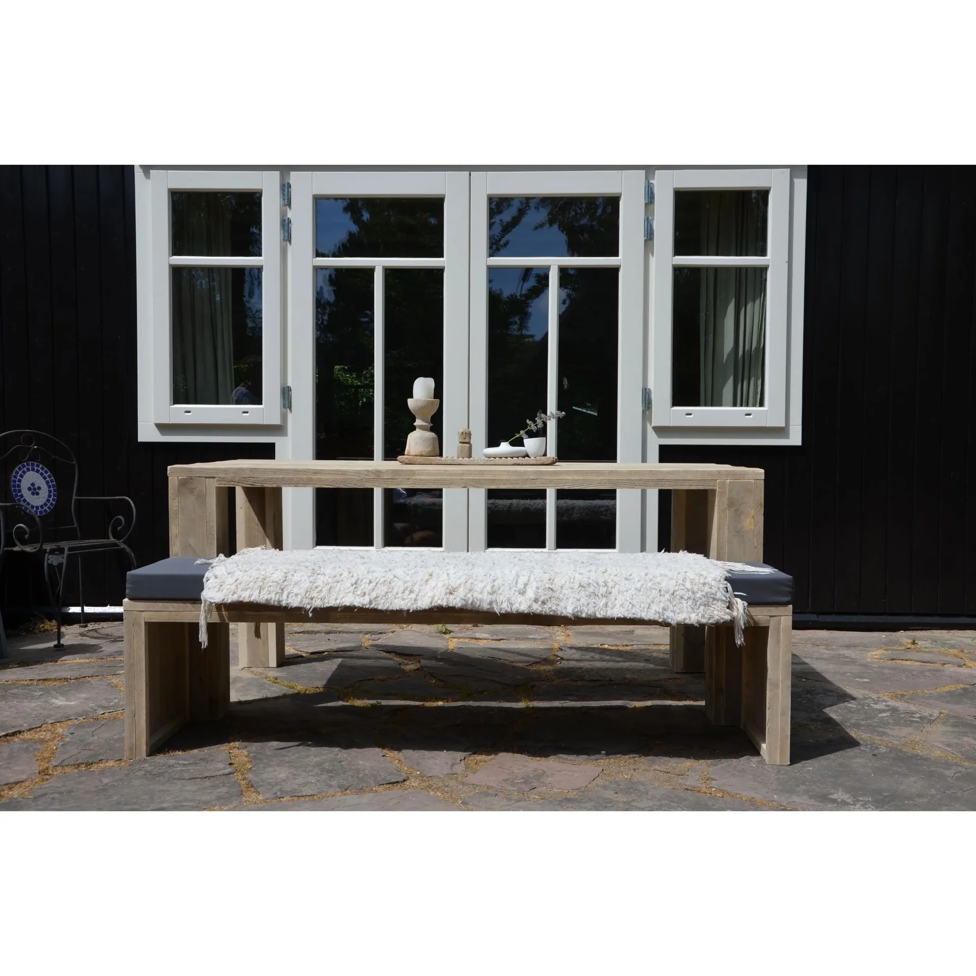 Gartenbankgerüst Holz 160 cm inkl. Wasser- und schmutzabweisendem Kissen Anthrazit - 0