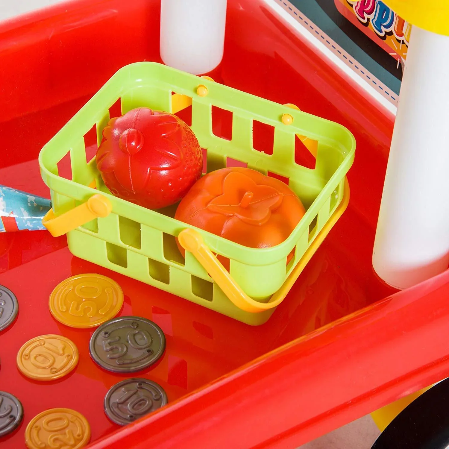 Kinder Supermarkt Warenkorb Kassierer Trolly Rollenspiel Spielzeug Rot - 1