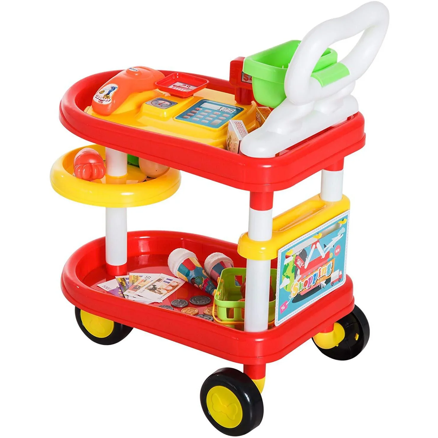Kinder Supermarkt Warenkorb Kassierer Trolly Rollenspiel Spielzeug Rot - 2