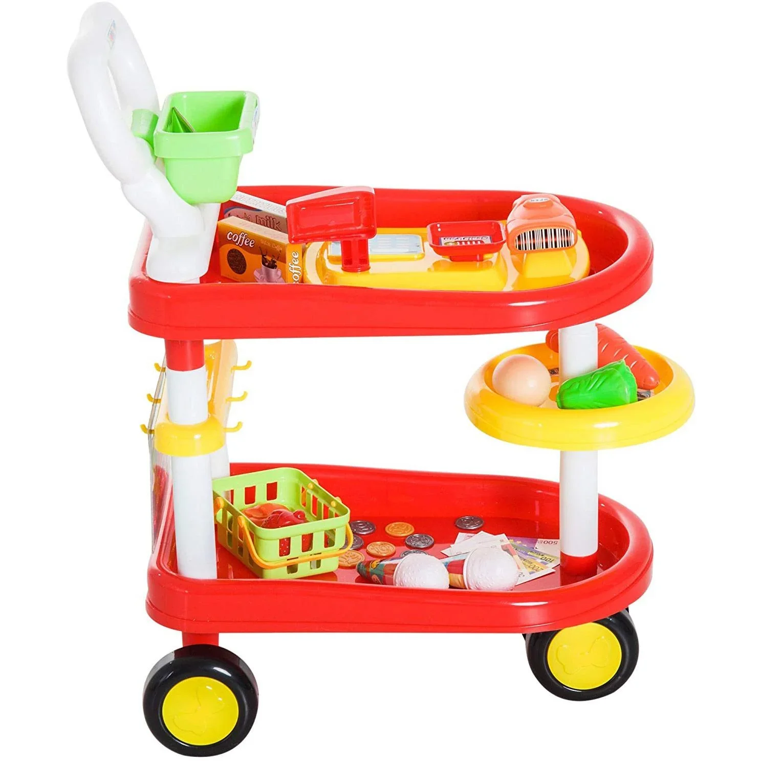 Kinder Supermarkt Warenkorb Kassierer Trolly Rollenspiel Spielzeug Rot - 4