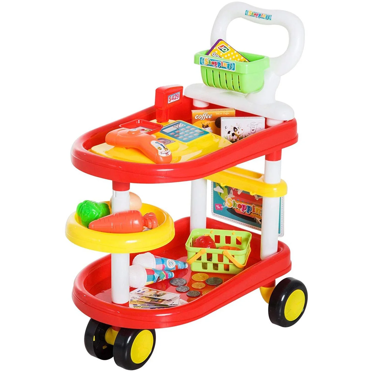 Kinder Supermarkt Warenkorb Kassierer Trolly Rollenspiel Spielzeug Rot - 5