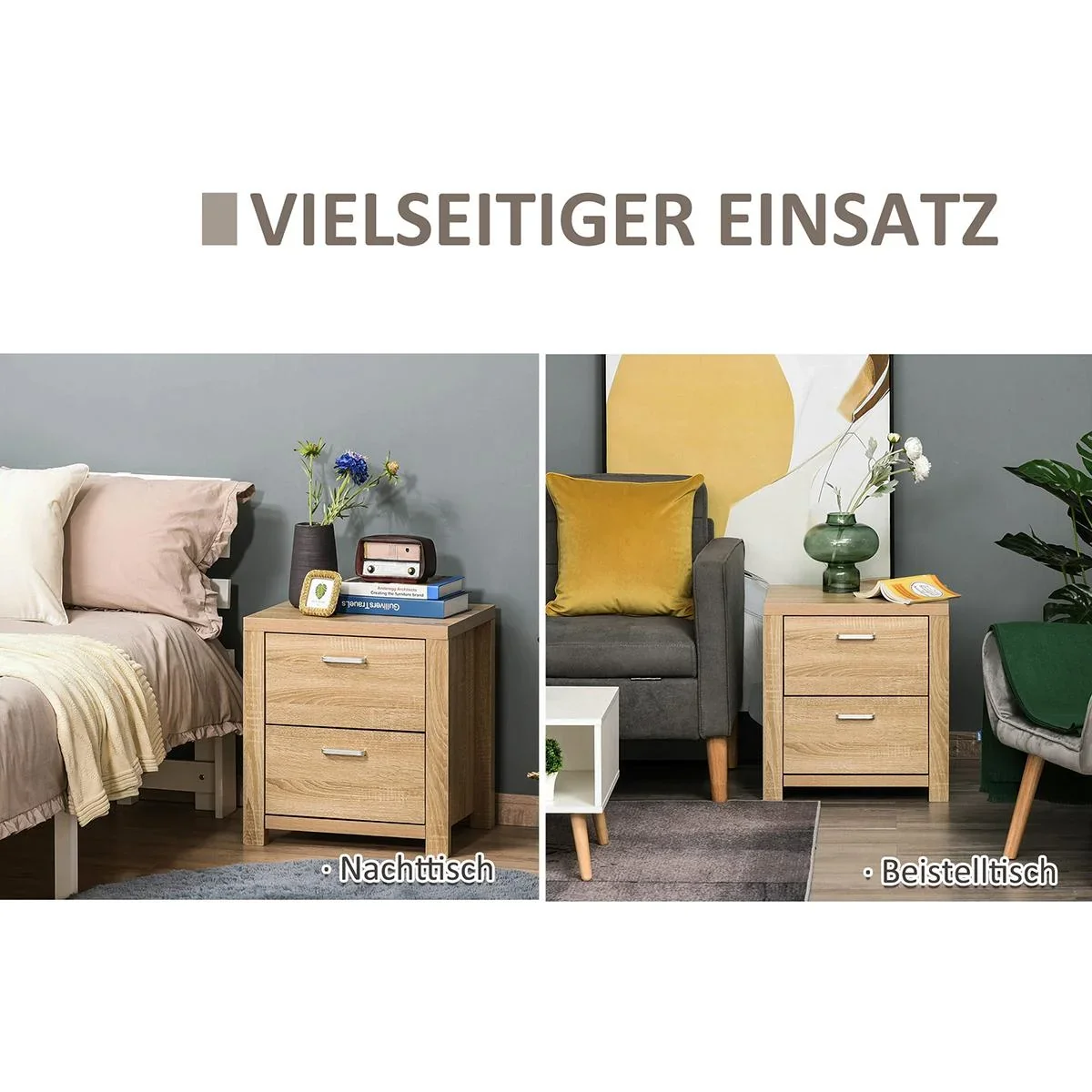 Nachttisch mit Schubladen natur - 6