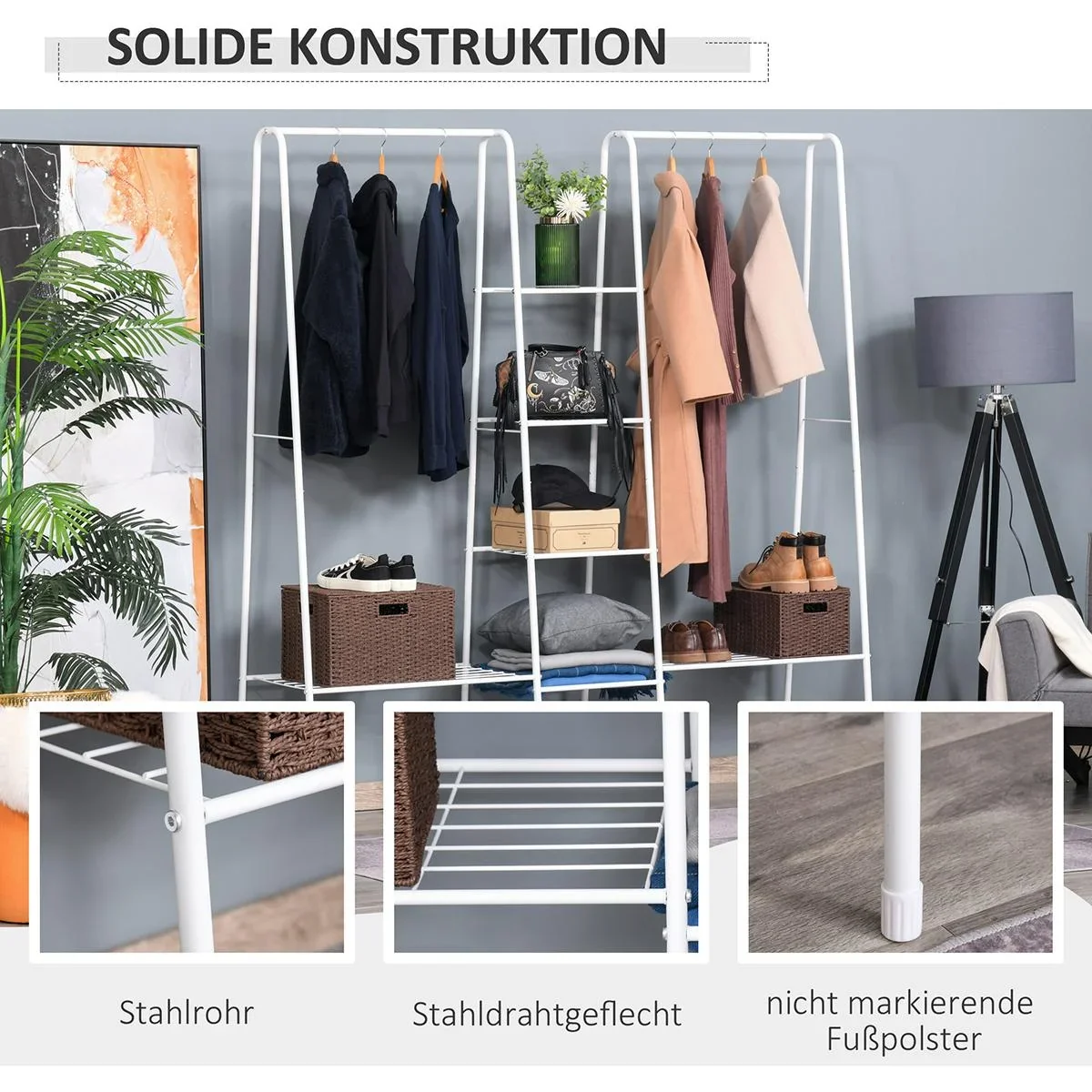 Kleiderständer mit 6 Regale weiß - 0