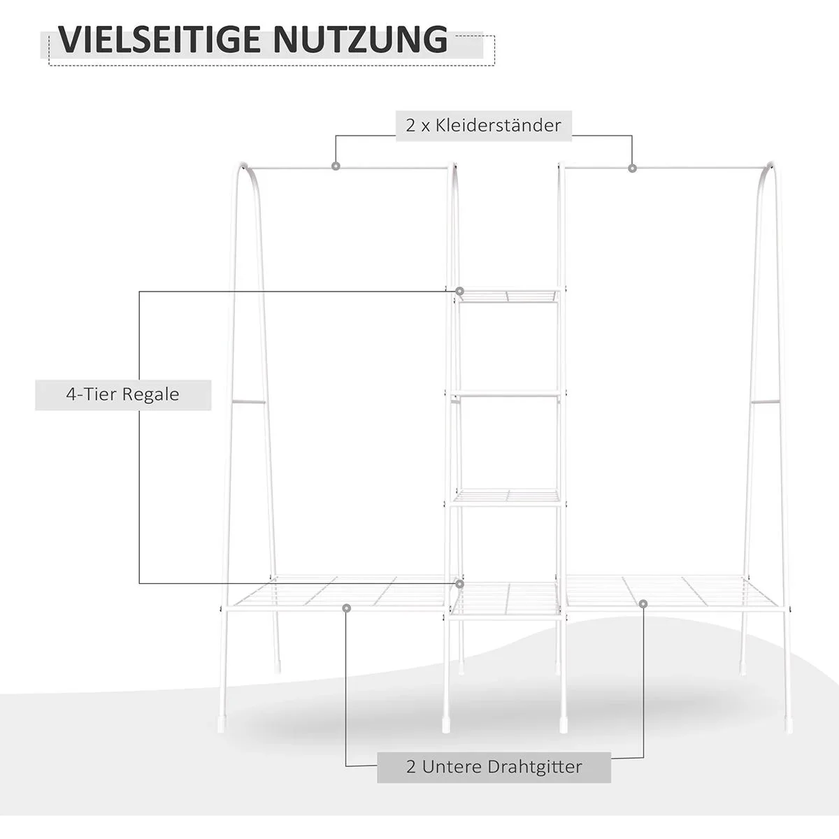 Kleiderständer mit 6 Regale weiß - 1