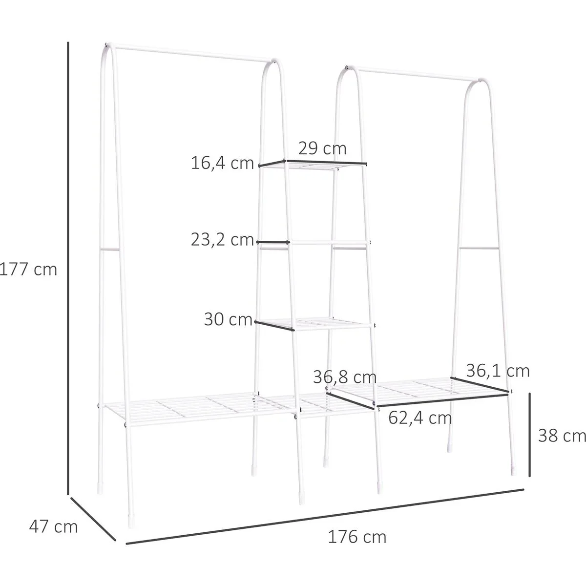 Kleiderständer mit 6 Regale weiß - 2