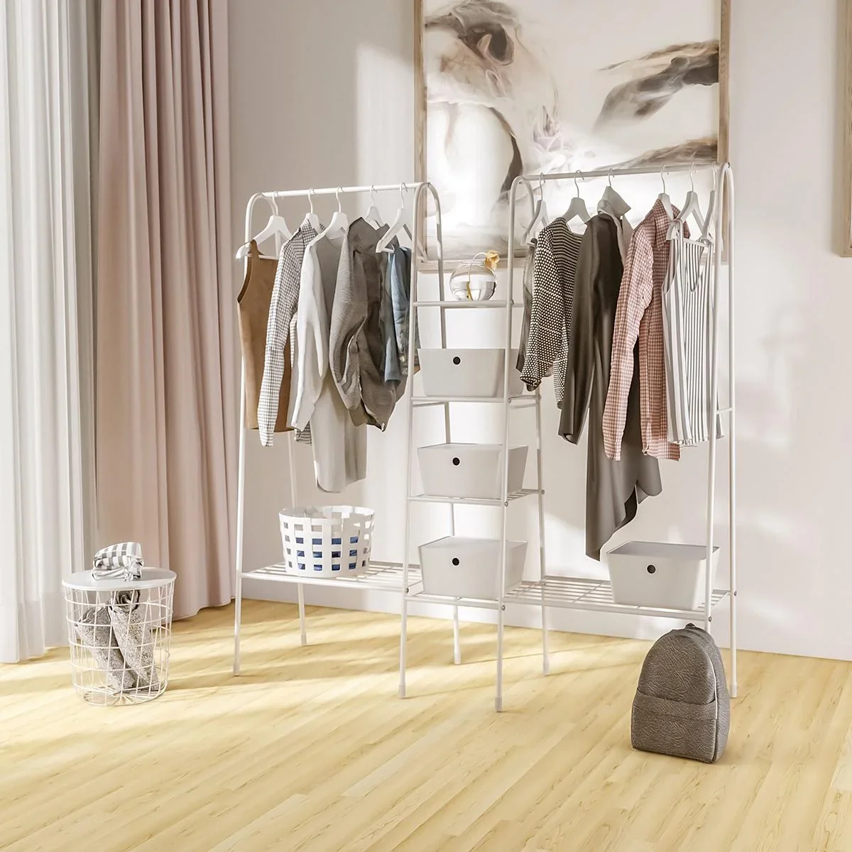 Kleiderständer mit 6 Regale weiß - 5