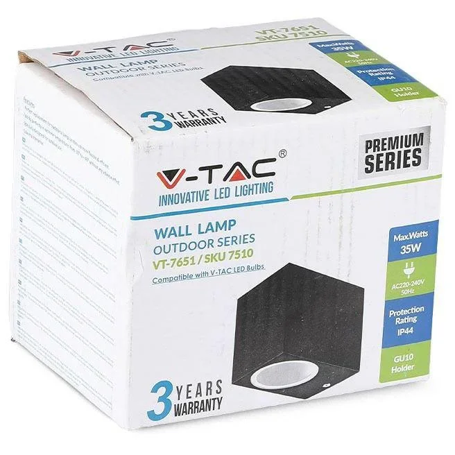 VT-7651SQ Wandleuchte für den Außenbereich - GU10 - schwarz - quadratisch - IP44 - 3