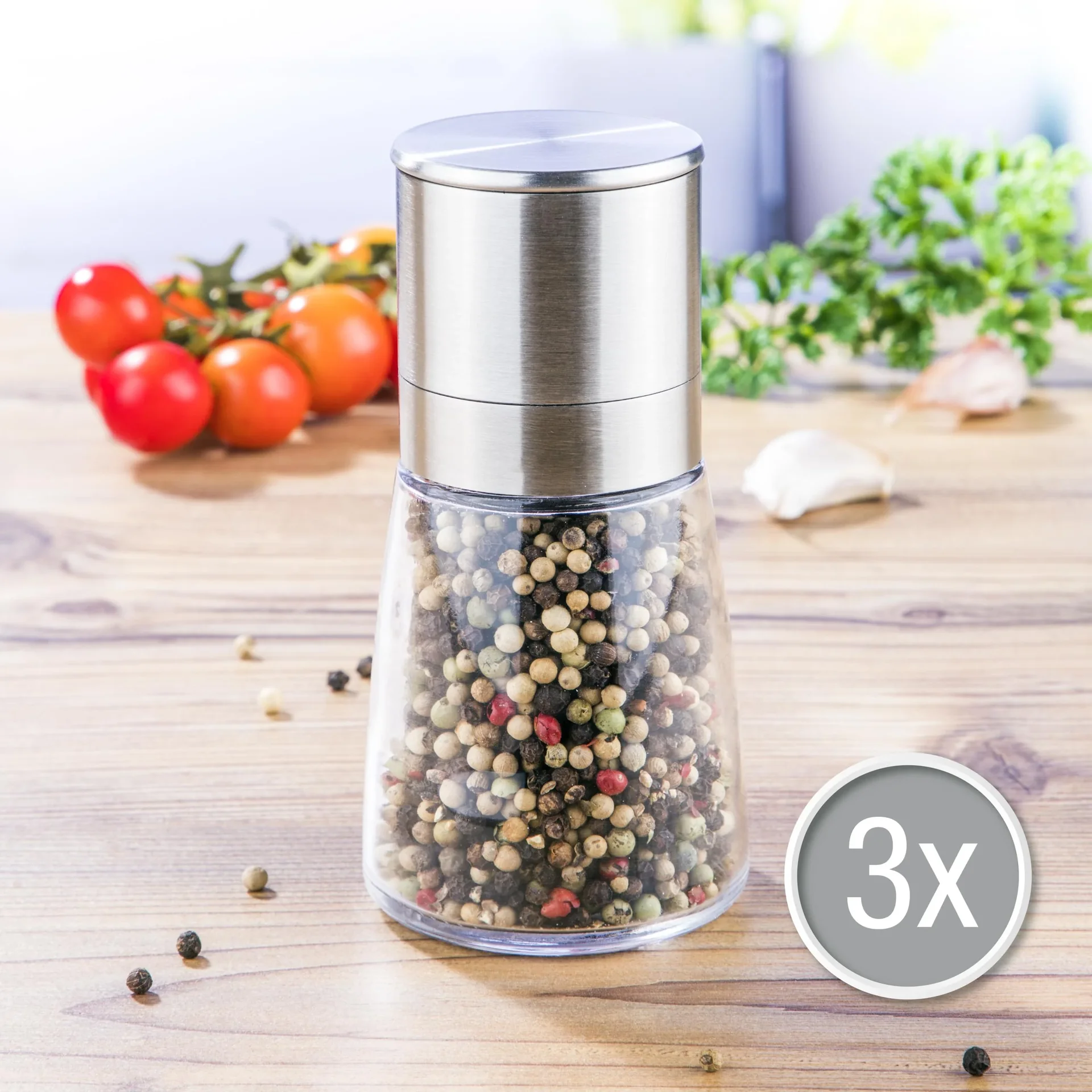 Gewürzmühlen, Edelstahl/ Glas, 3er-Set - 0