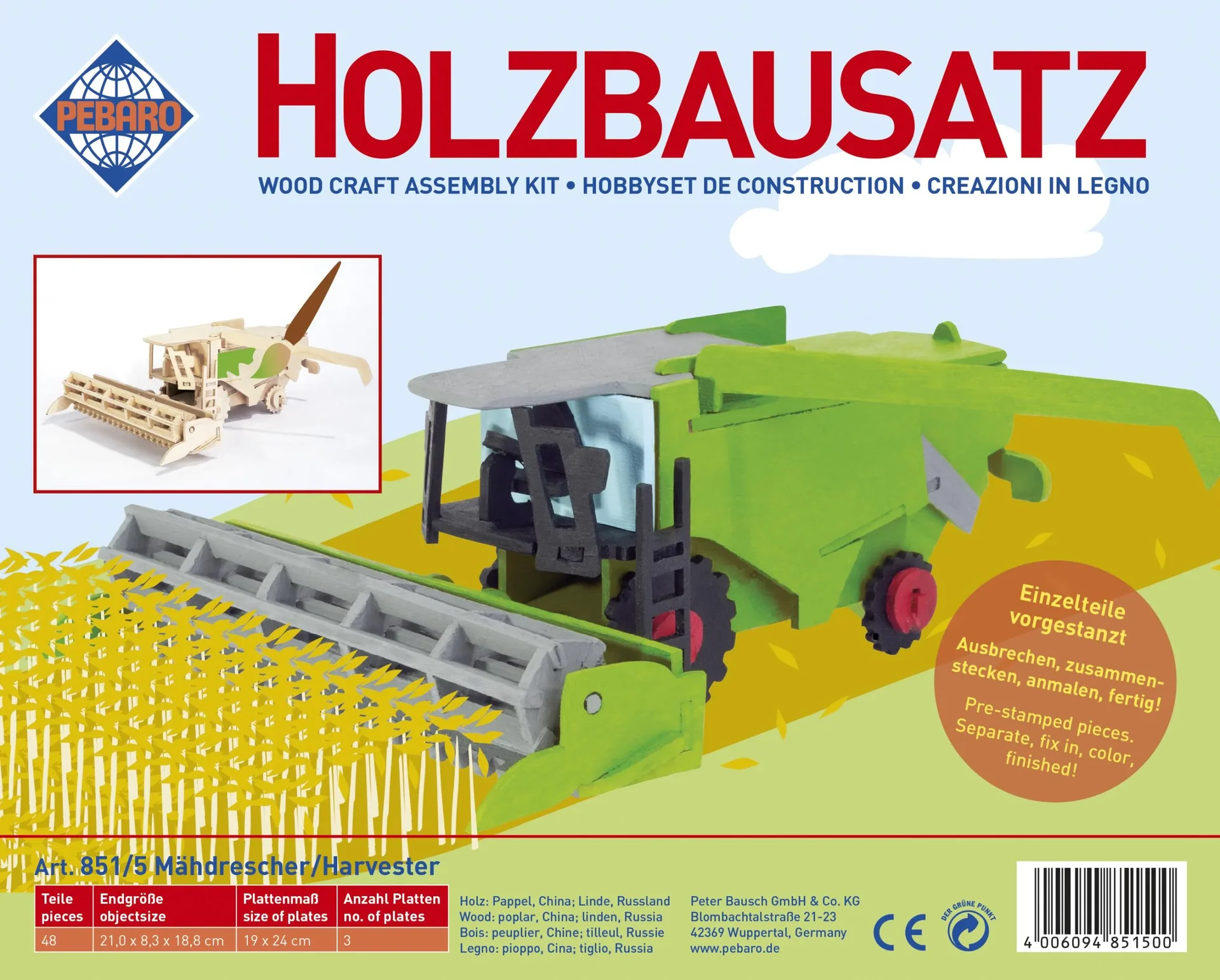 Holzbausatz "Mähdrescher", 21 x 8,5 x 18,8 cm - 1