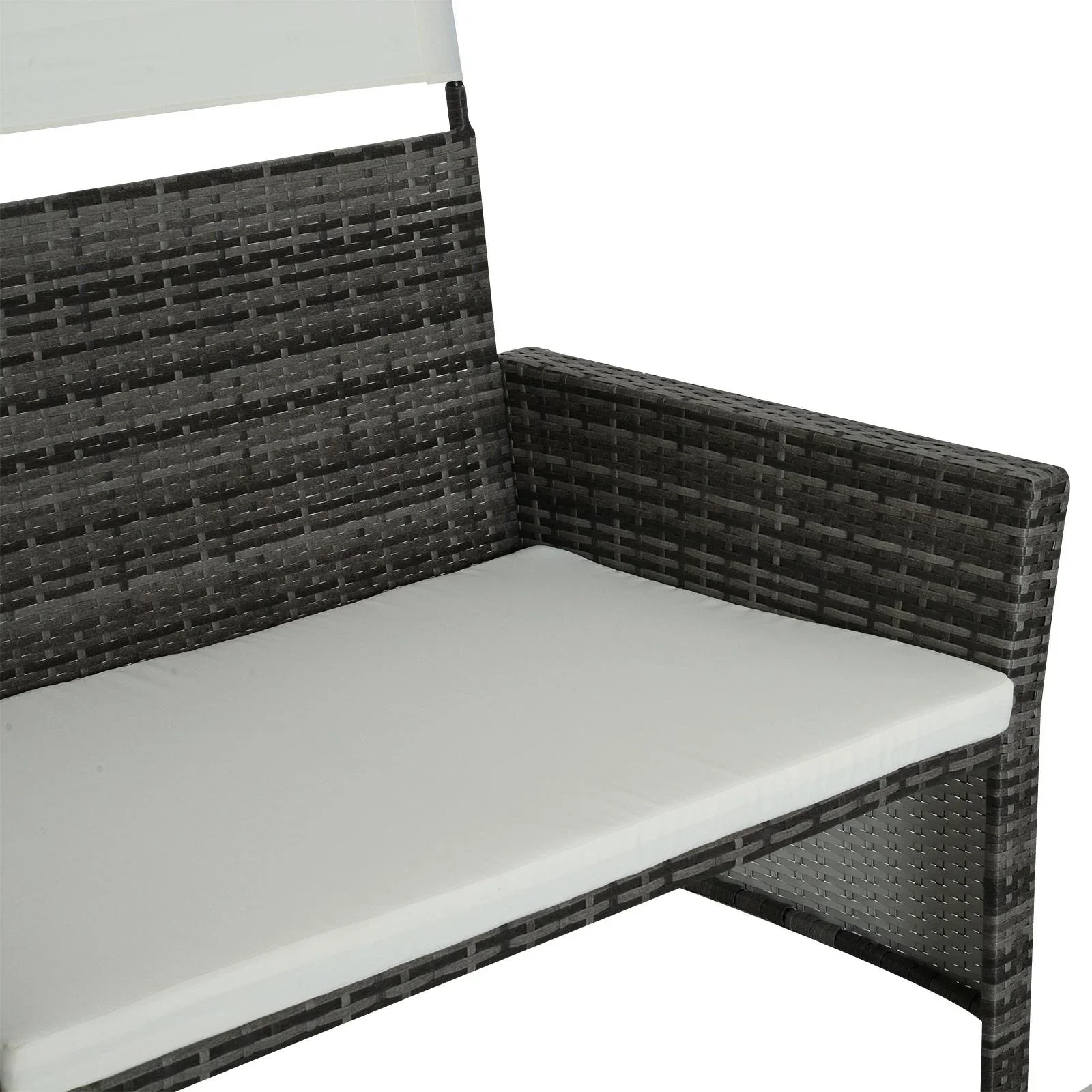 2-tlg, Gartensofa Gartenmöbel Lounge Rattenmöbel Polyrattan + Metall 2er-Sofa 1 x Hocker mit Sonnendach - 1