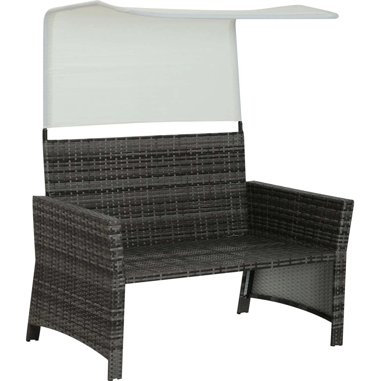 2-tlg, Gartensofa Gartenmöbel Lounge Rattenmöbel Polyrattan + Metall 2er-Sofa 1 x Hocker mit Sonnendach - 4