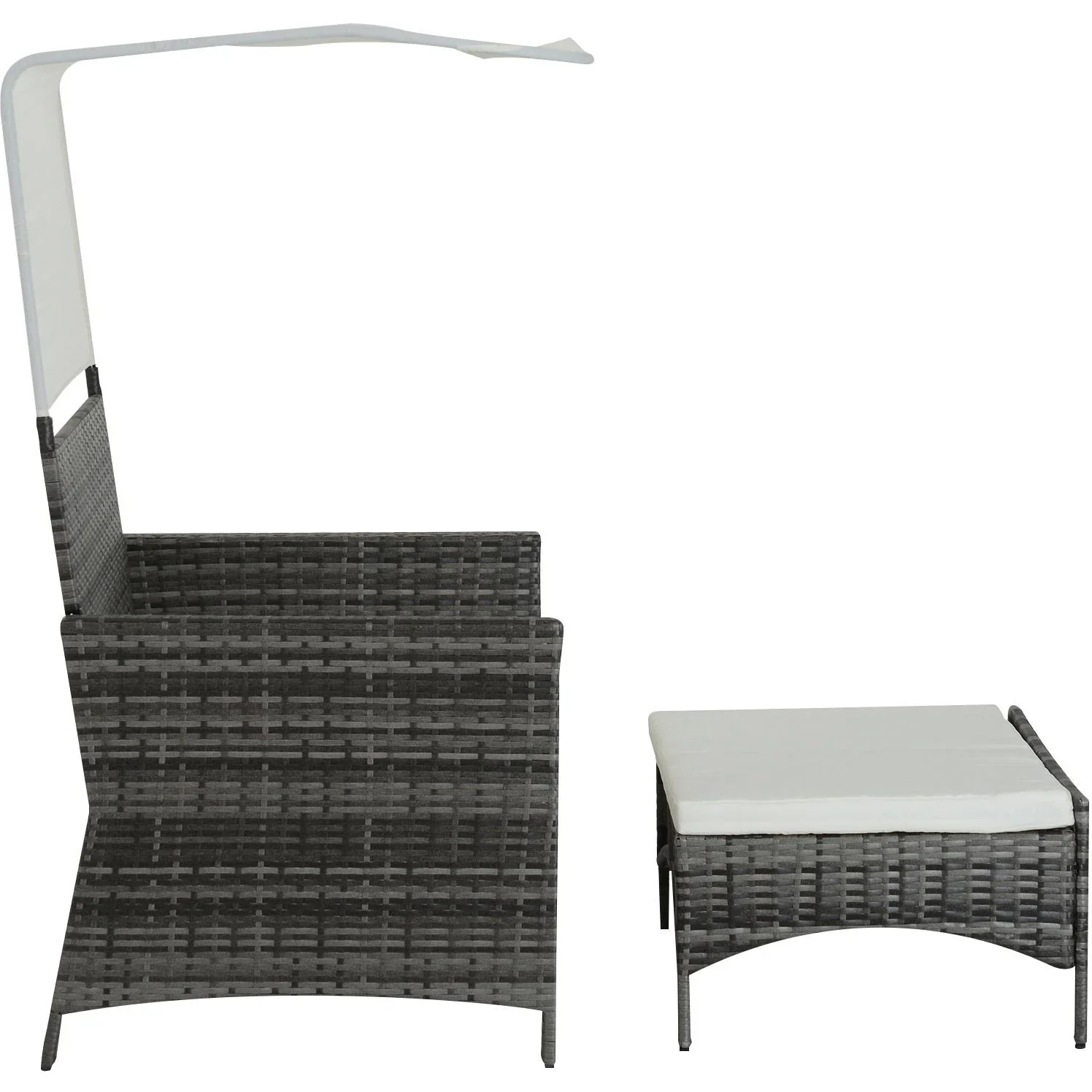 2-tlg, Gartensofa Gartenmöbel Lounge Rattenmöbel Polyrattan + Metall 2er-Sofa 1 x Hocker mit Sonnendach - 5