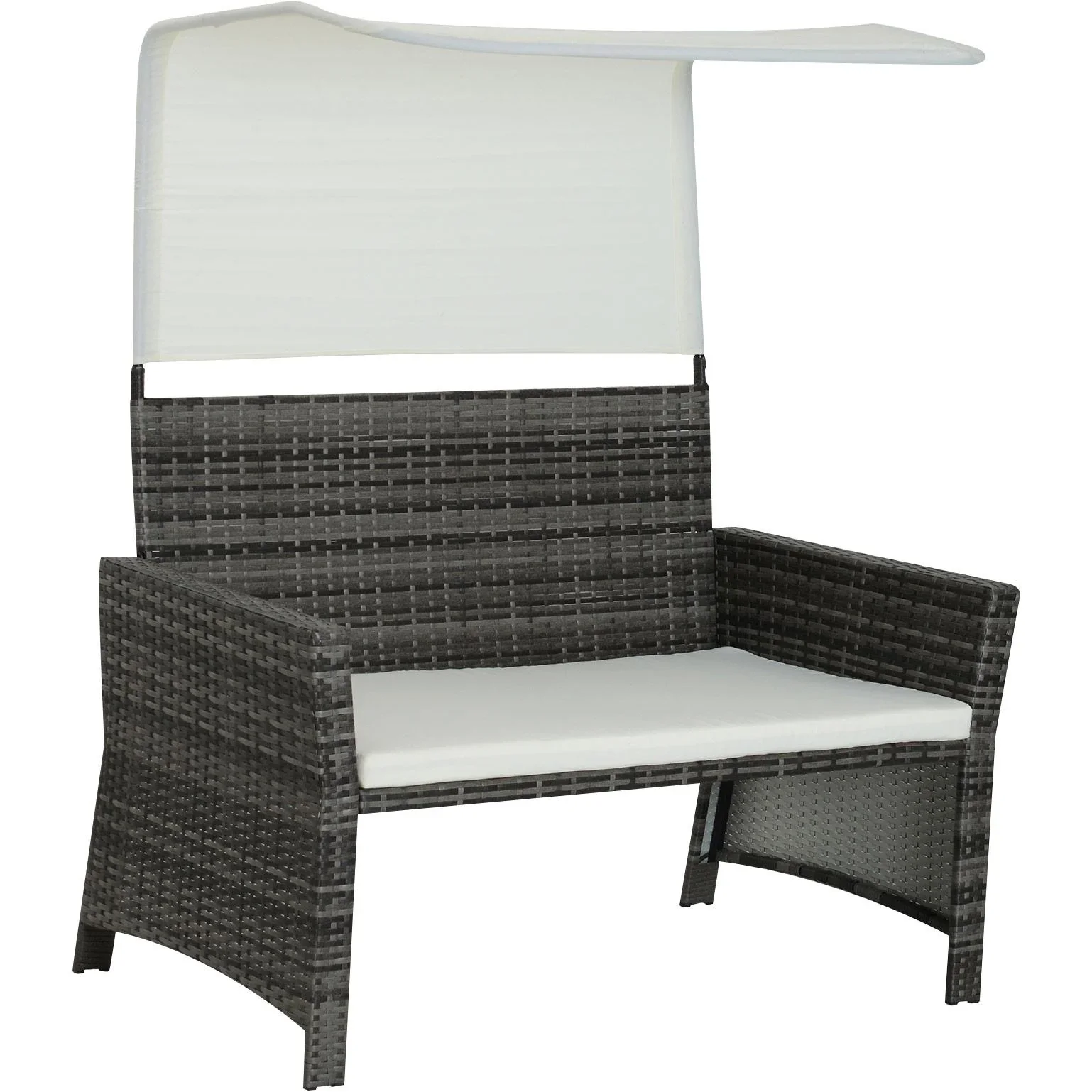 2-tlg, Gartensofa Gartenmöbel Lounge Rattenmöbel Polyrattan + Metall 2er-Sofa 1 x Hocker mit Sonnendach - 8