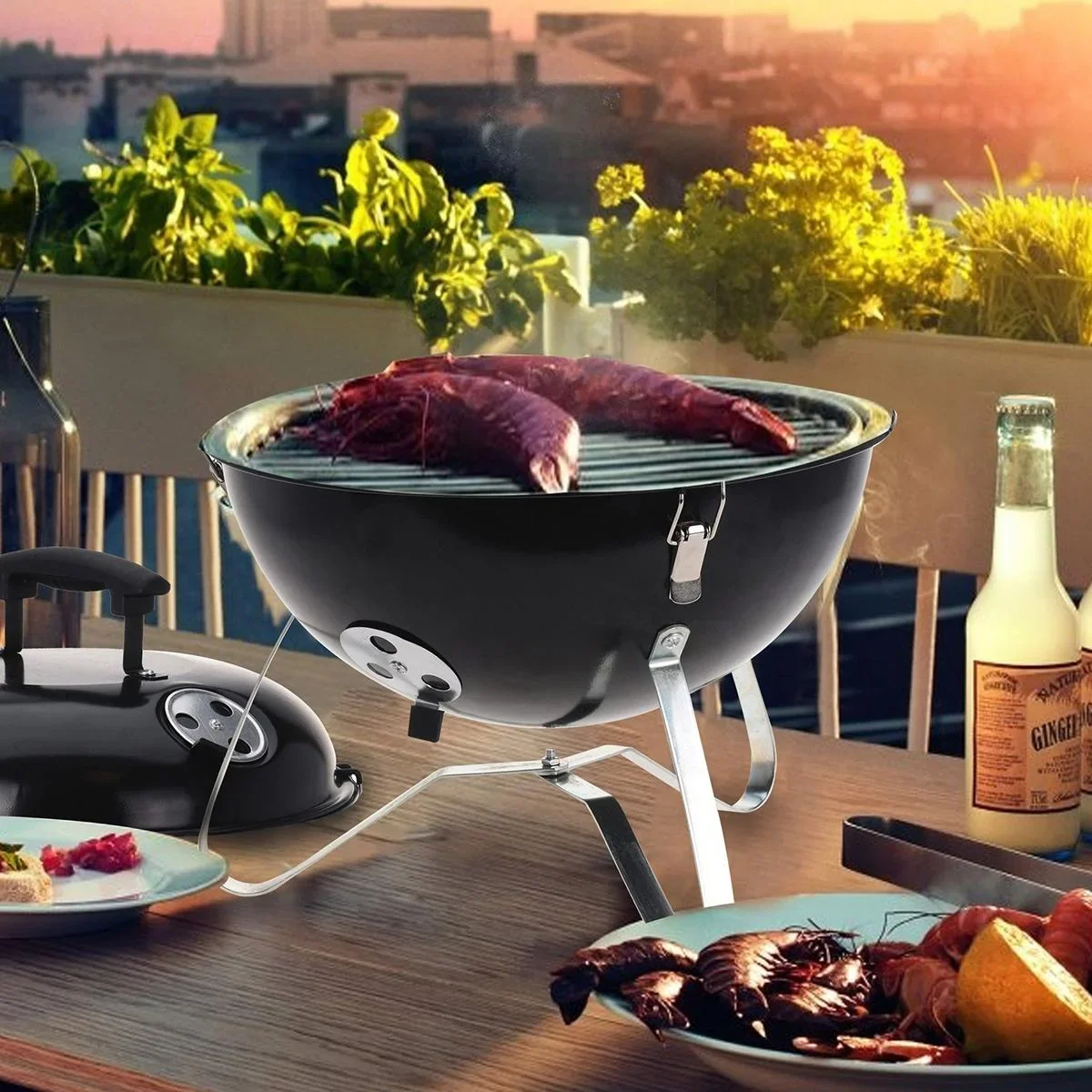 BBQ Runder Tischgrill - Campinggrill - Grillfläche Ø34 cm - 2