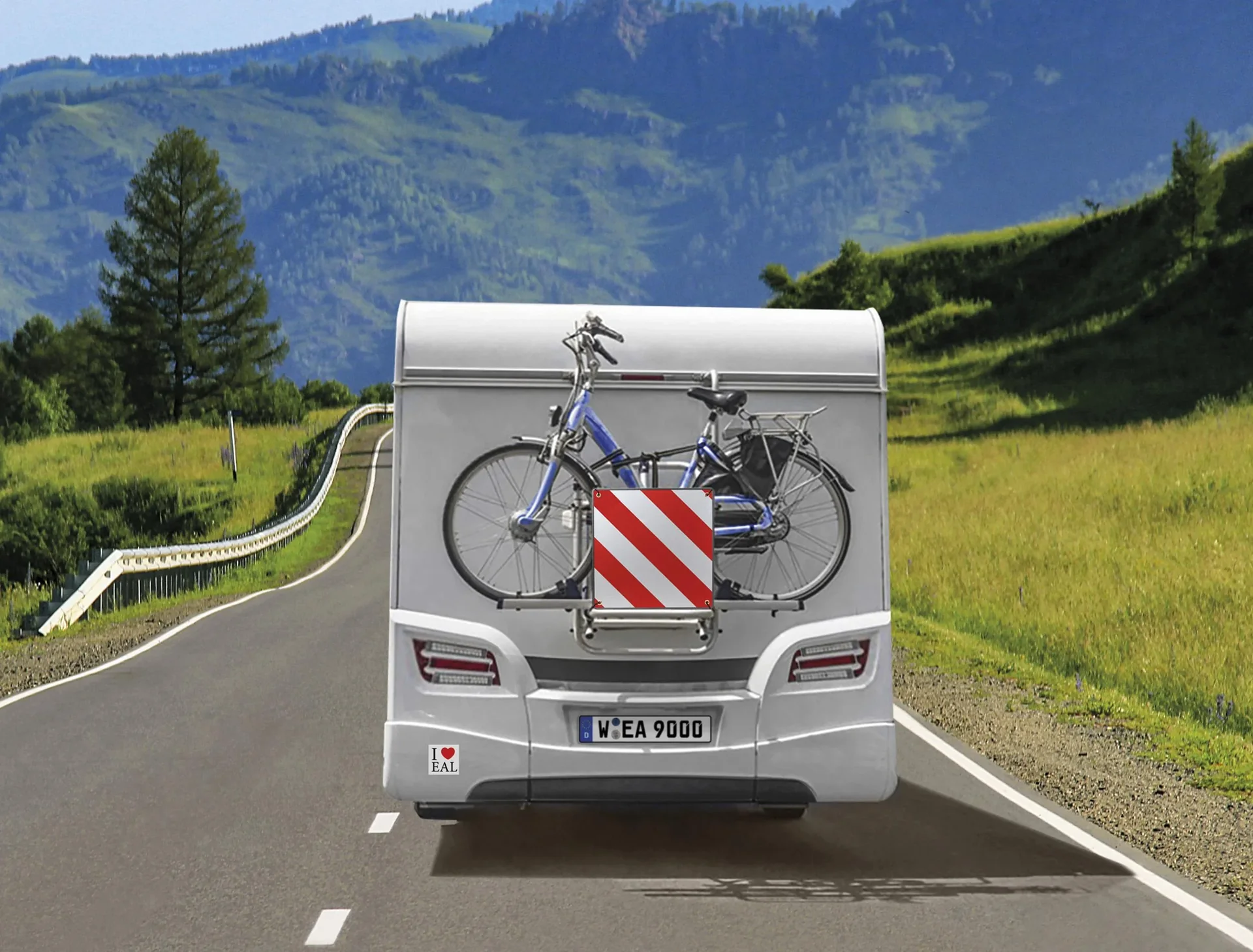 Warntafel für Fahrradträger, 2 in 1, für Spanien & Italien, cas. 50 x 50 cm - 1