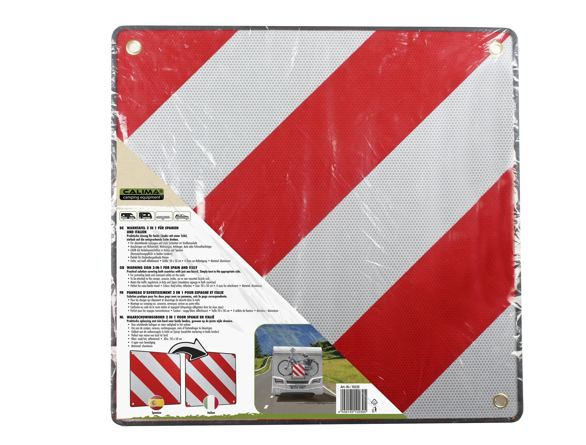Warntafel für Fahrradträger, 2 in 1, für Spanien & Italien, cas. 50 x 50 cm - 3