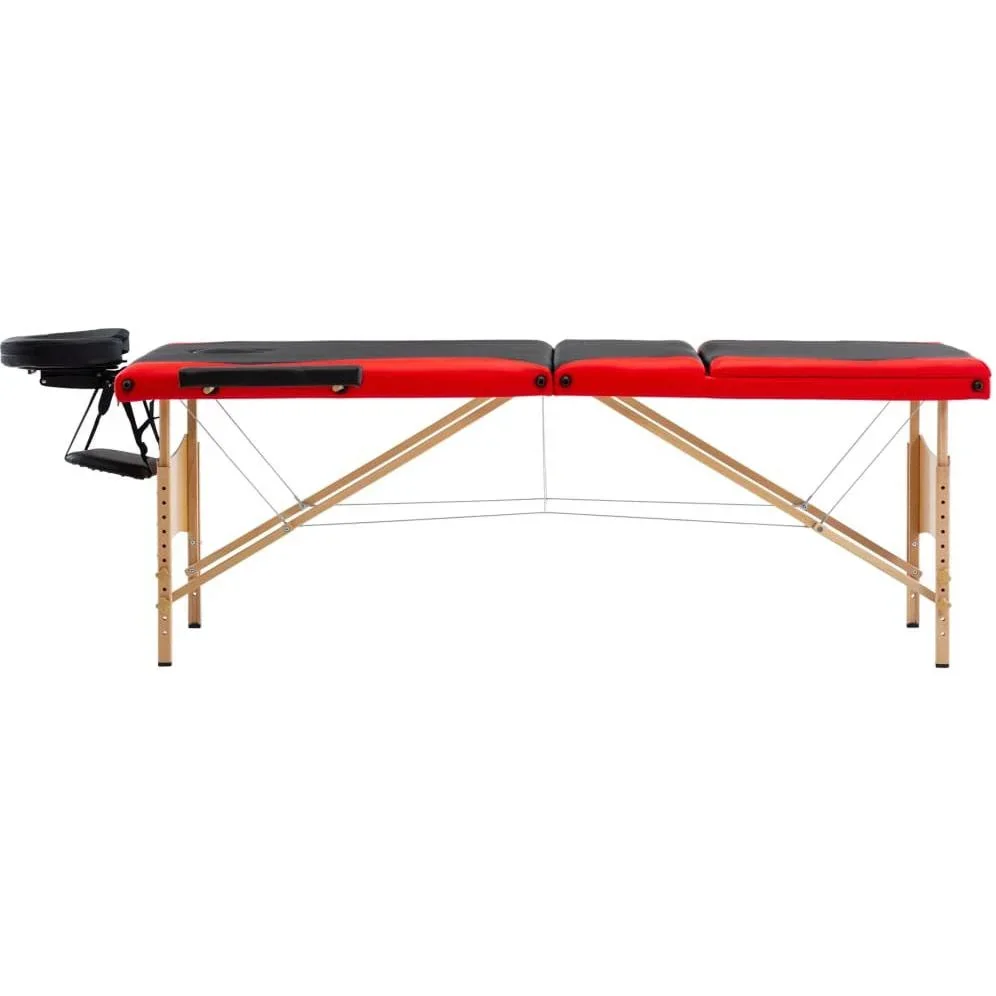 Klappbarer Massagetisch 3 Zonen Holz schwarz und rot - 2