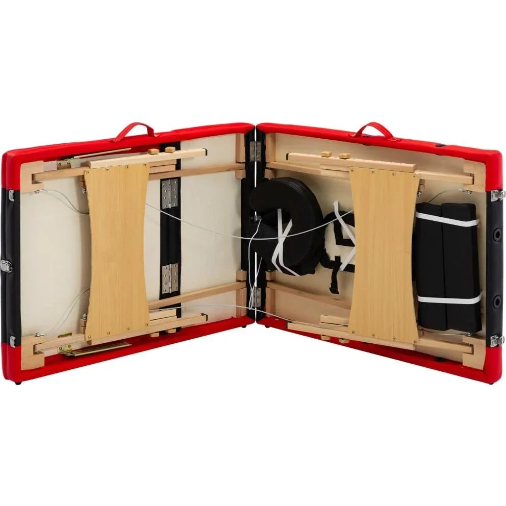 Klappbarer Massagetisch 3 Zonen Holz schwarz und rot - 5