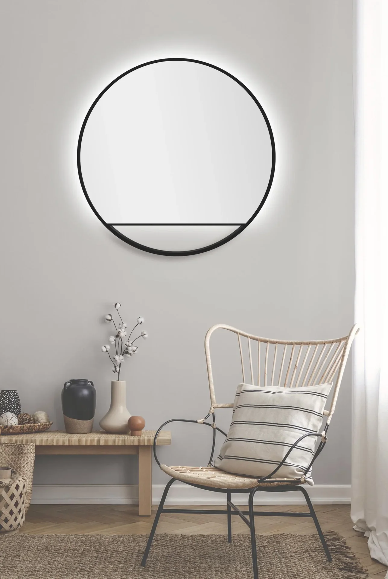Dekorativer Wandspiegel "Black Hole" - Light indirekter LED Beleuchtung Ø 80 cm - 4