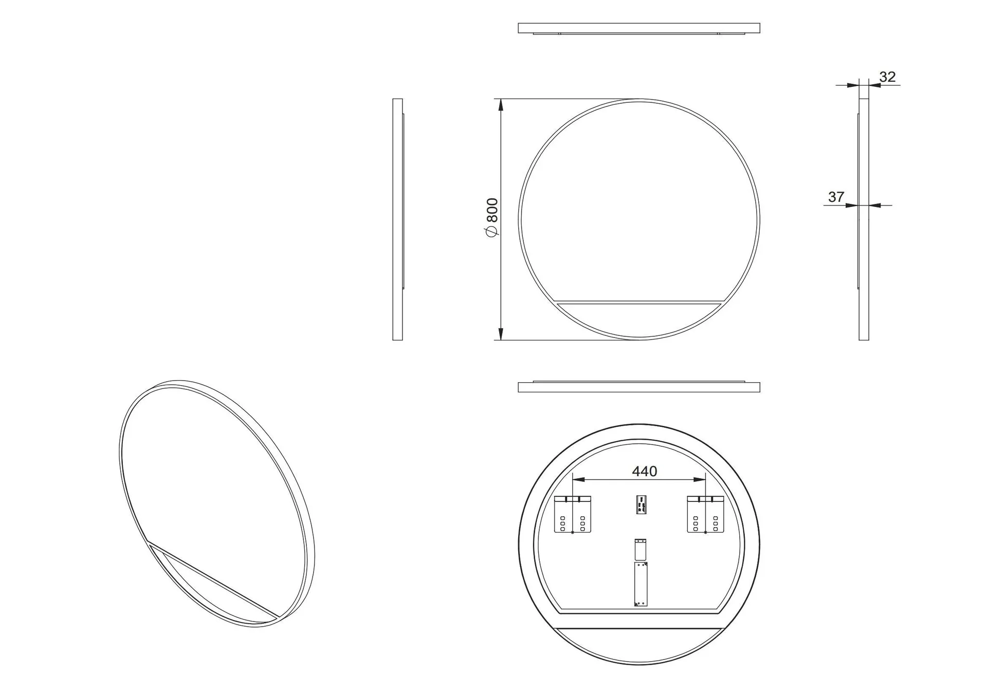 Dekorativer Wandspiegel "Black Hole" - Light indirekter LED Beleuchtung Ø 80 cm - 6
