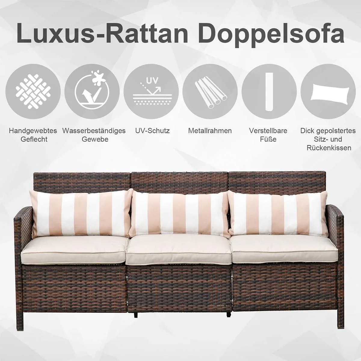 Rattan Loungesofa als 3-Sitzer braun/grau - 1