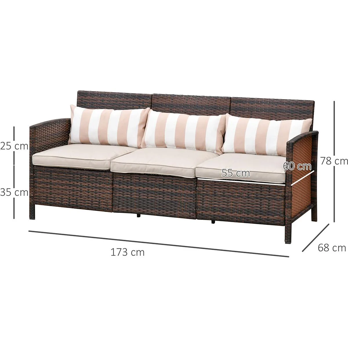 Rattan Loungesofa als 3-Sitzer braun/grau - 2