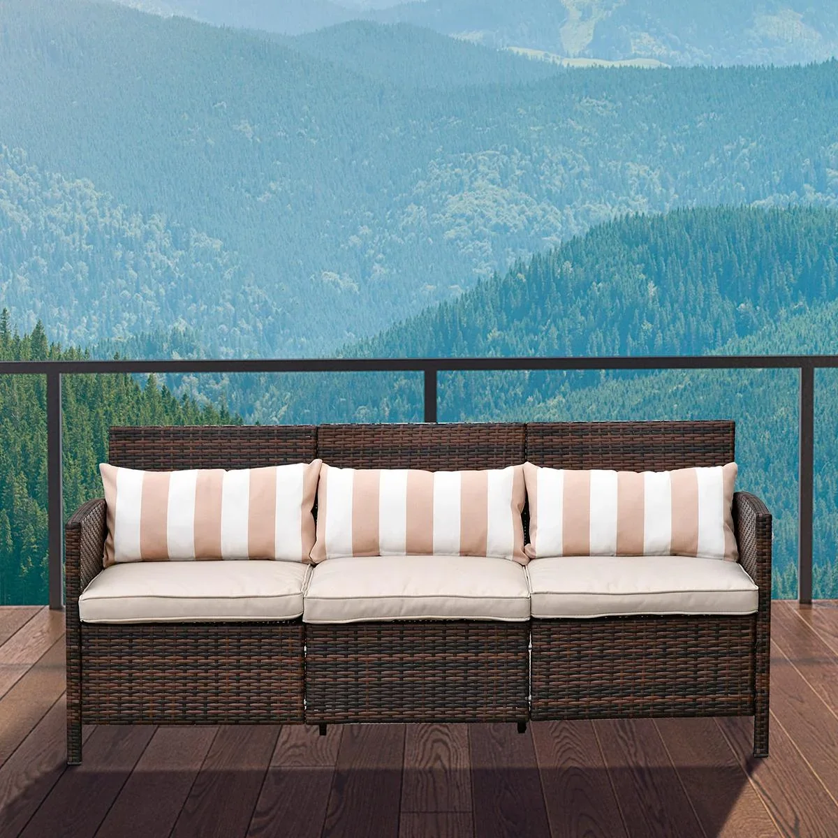 Rattan Loungesofa als 3-Sitzer braun/grau - 4