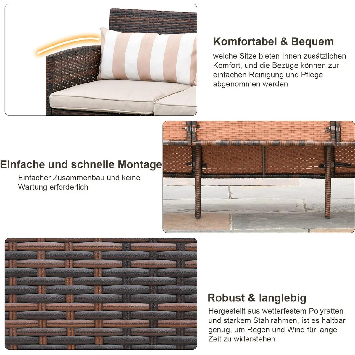 Rattan Loungesofa als 3-Sitzer braun/grau - 6