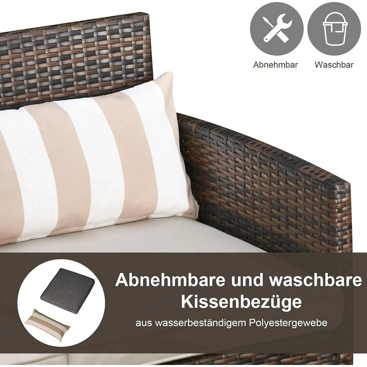 Rattan Loungesofa als 3-Sitzer braun/grau - 7