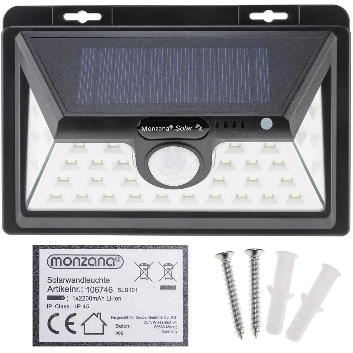 Solar-Wandleuchte mit Bewegungsmelder 34 LEDs - 0