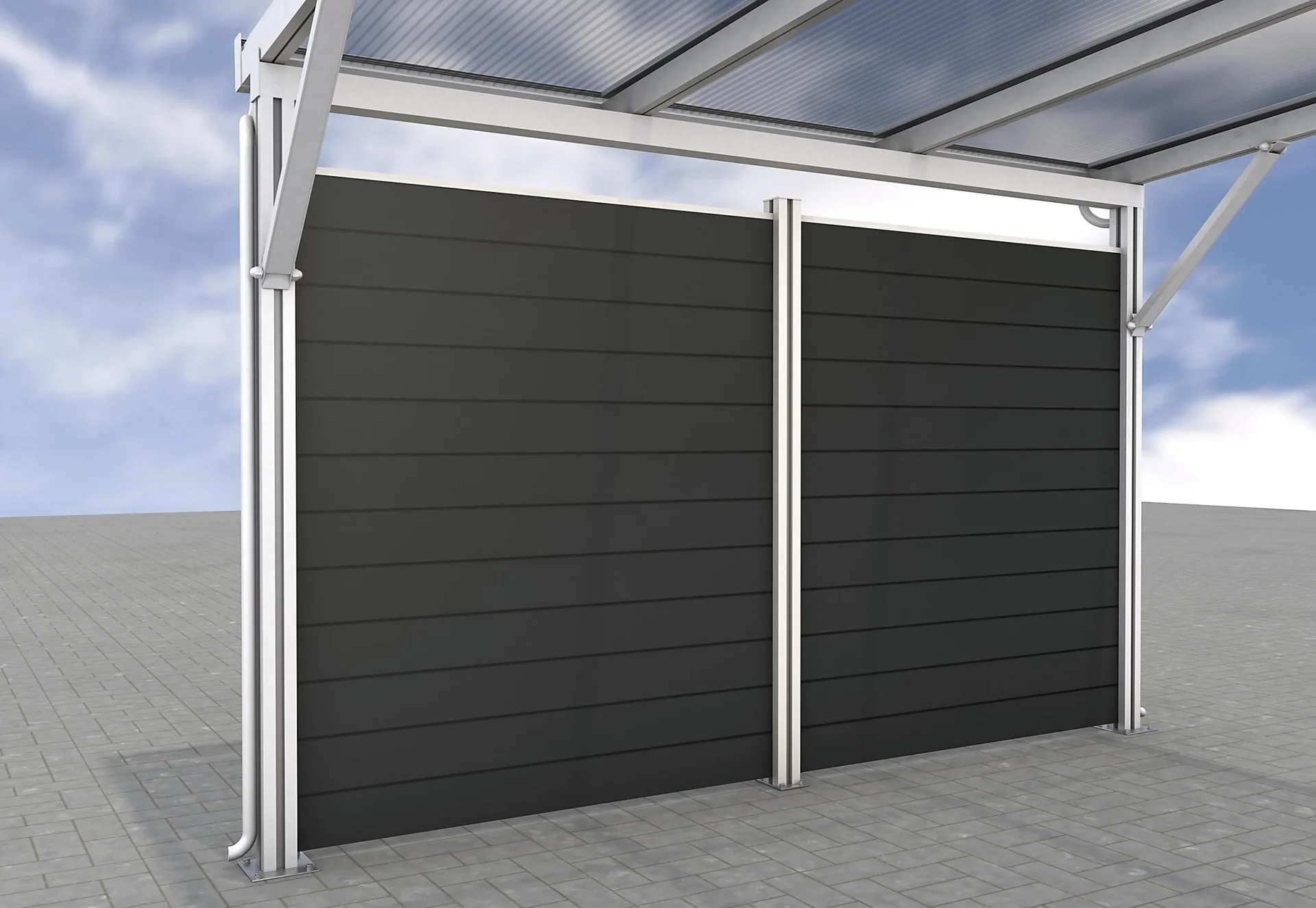 Seitenwand für Carports, weiß, 2,96 x 1,86 m, WPC Dielen dunkelgrau - 0