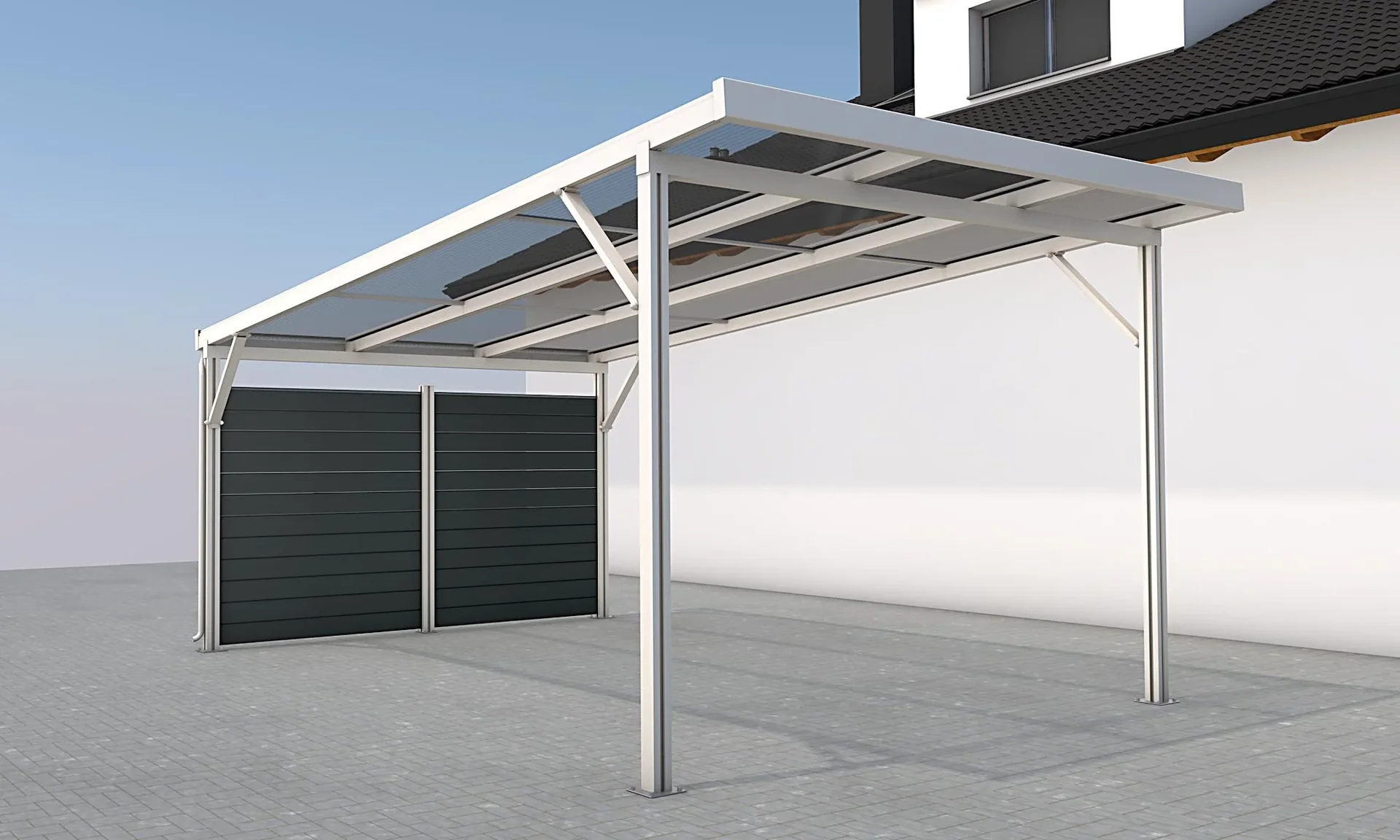 Seitenwand für Carports, weiß, 2,96 x 1,86 m, WPC Dielen dunkelgrau - 1