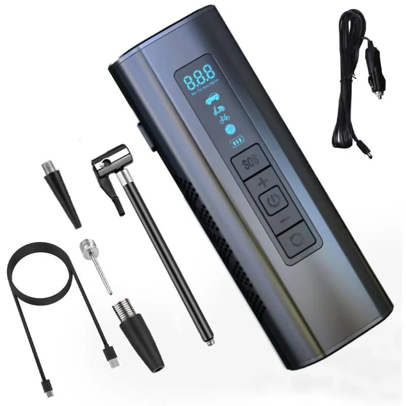 Pure4u CAR3 Tragbarer Kompressor - Elektrische Reifenpumpe - USB Wiederaufladbar - LED - Powerbank - 3