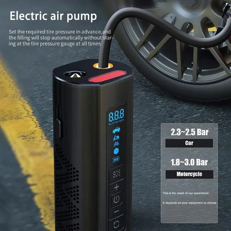 Pure4u CAR3 Tragbarer Kompressor - Elektrische Reifenpumpe - USB Wiederaufladbar - LED - Powerbank - 4